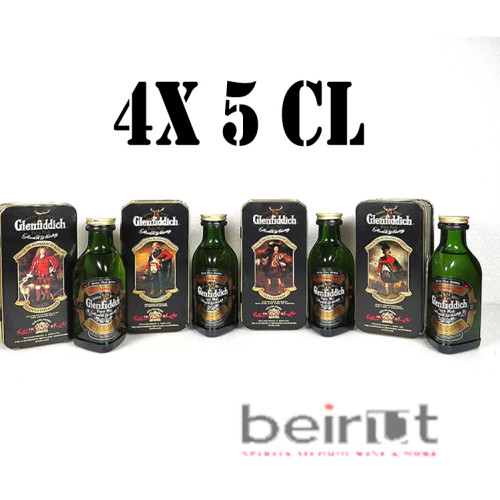 GLENFIDDICH CLANS OF THE HIGHLANDS SPECIAL OLD RESERVE PURE MALT GIFT SET FROM 1980S (4 X 5CL, 40%)