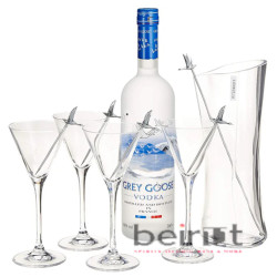 GREY GOOSE THE ULTIMATE MARTINI PACK  GLASS SET WOODEN BOX