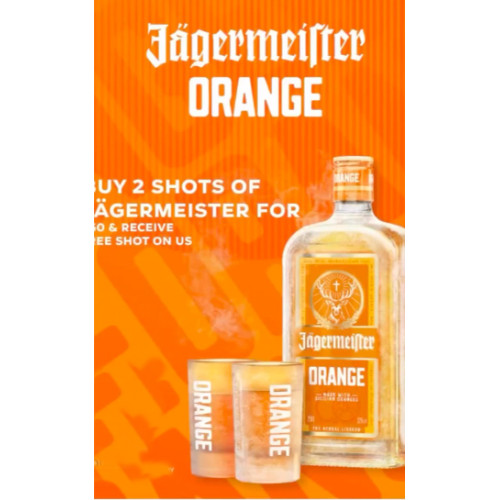 JAGERMEISTER ORANGE + 2 GLASS SHOTS JAGERMEISTER ORANGE + 2 GLASS SHOTS
